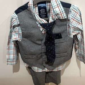 12M 4 piece Nautica Kids Gray Vest and Navy Tie Set